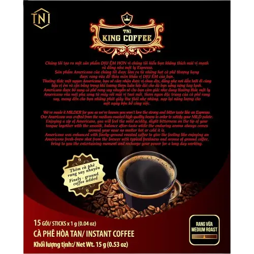 King Coffee Americano Instant Coffee 15 Sachets x 1g | premium instant coffee with smooth flavor and aroma