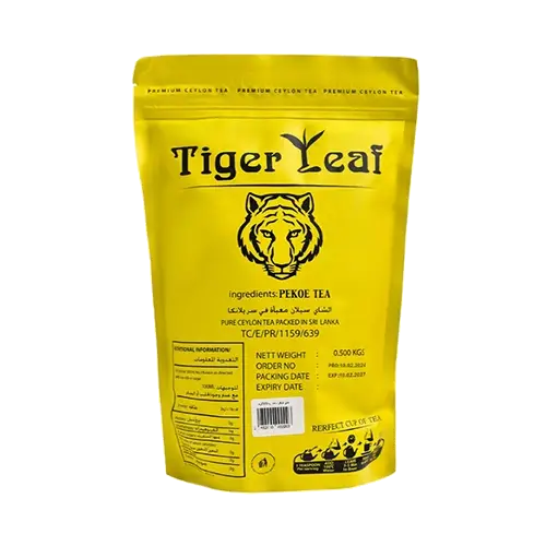 خرید چای سیلانی پیکو Tiger | بستهبندی زرد ۵۰۰ گرم ، چای سیاه اصل با کیفیت بالا و طعمی متعادل
