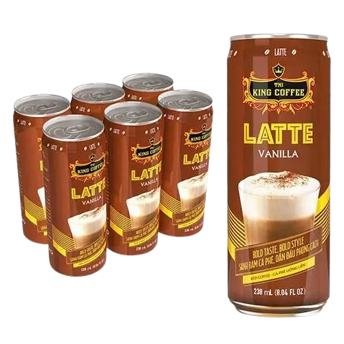 King Coffee Vanilla Latte 238ml (6 Pack) | creamy ready-to-drink canned coffee with smooth vanilla flavor