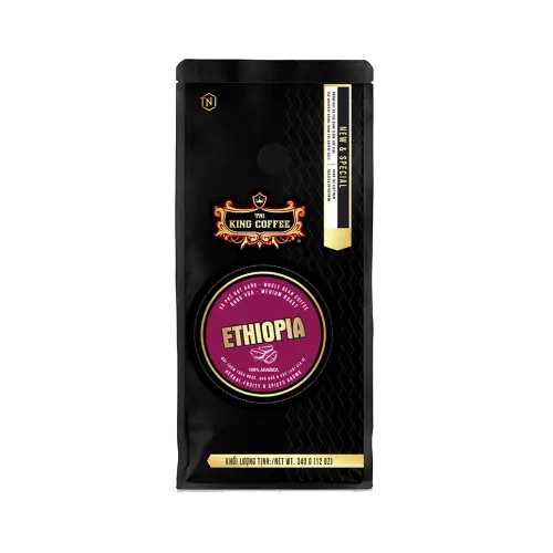 دانه قهوه تکخواستگاه اتیوپی King Coffee بسته ۳۴۰ گرمی | دانههای تازه و باکیفیت برای دمآوری حرفهای