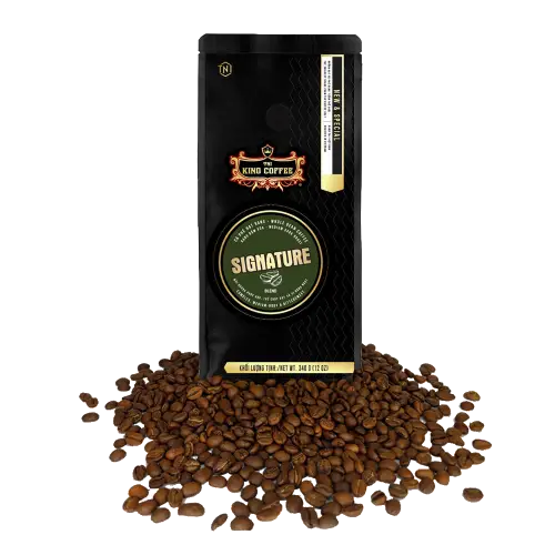 دانه قهوه تکخواستگاه سیگنیچر King Coffee بسته ۳۴۰ گرمی | دانههای باکیفیت برای دمآوری حرفهای