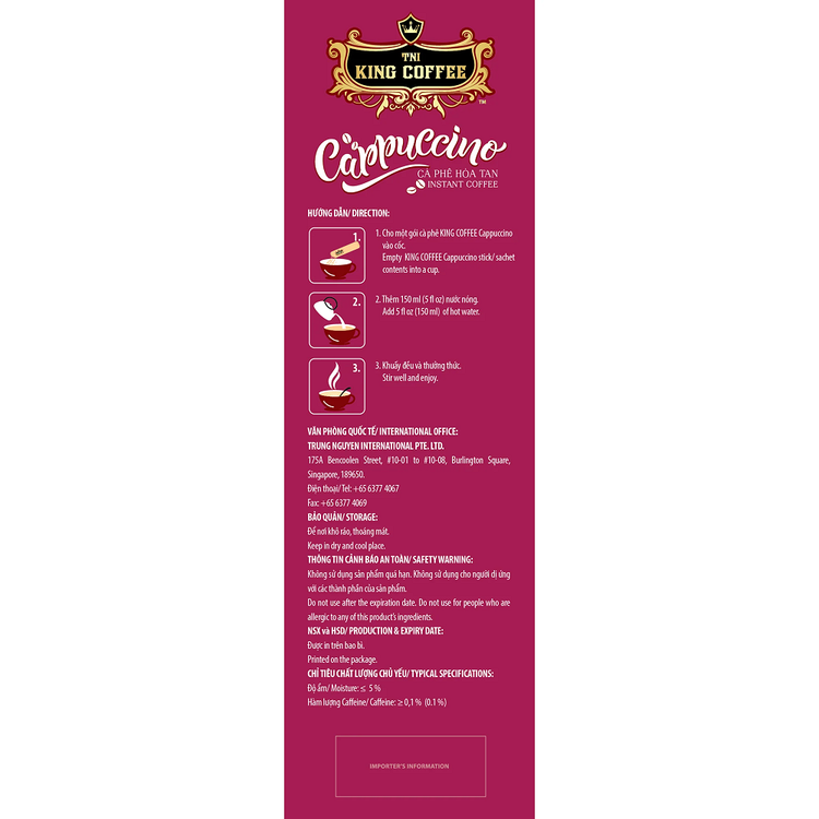 کاپوچینو با طعم دارچین برند King Coffee – بسته ساشهای ۲۰ گرمی - نوشیدنی فوری خوشعطر برای روزهای سرد