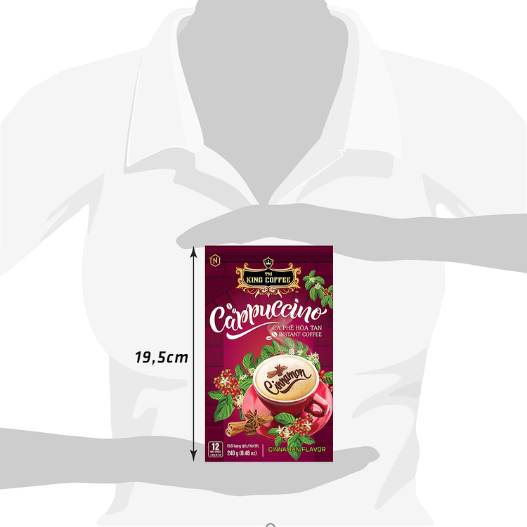 کاپوچینو فوری با طعم دارچین برند King Coffee | بسته ۱۲ عدد ۲۰ گرمی | مناسب برای دوستداران نوشیدنیهای معطر